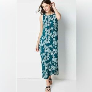 J Jill Maxi Dress Wearever Floral Tank A-line Tropical Resort Cottagecore Sz S